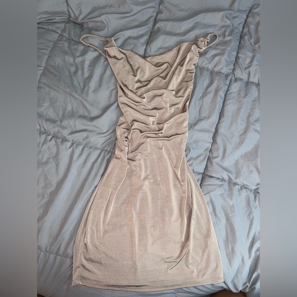 Beige Cowl Neck Dress